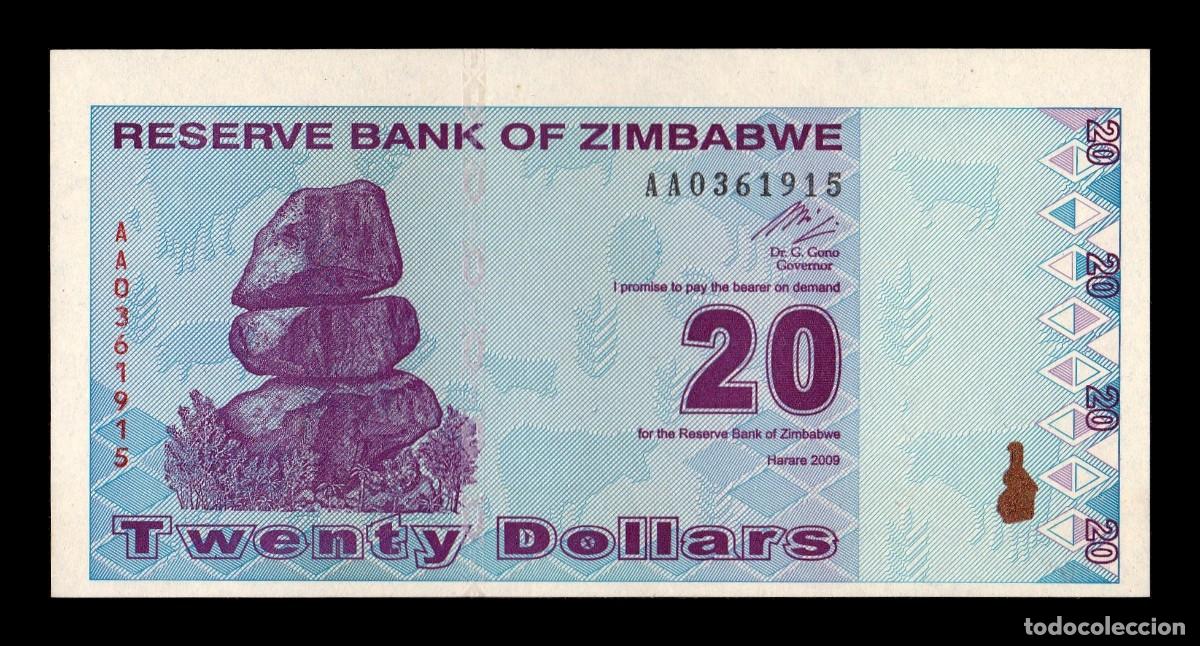 Billetes extranjeros: Zimbabwe 20 D&oacute;lares 2009 Pick 95 Serie AA Sc Unc