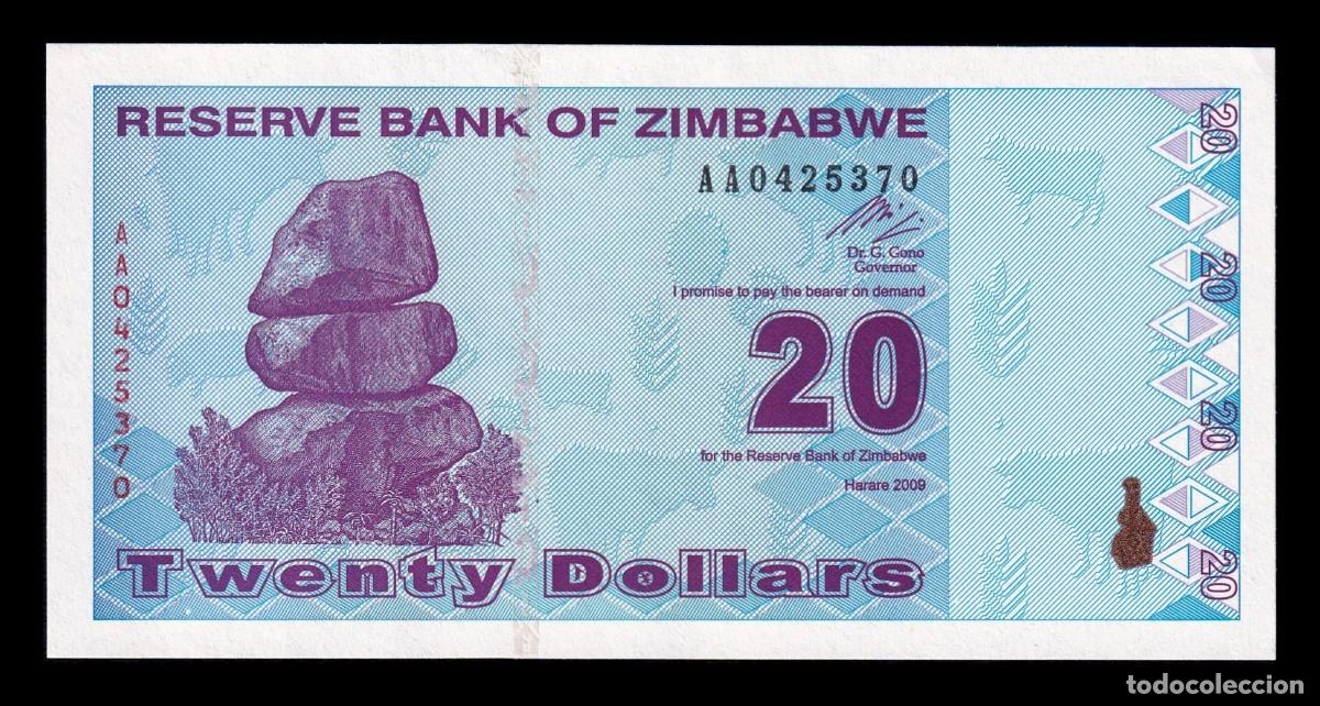 Billetes extranjeros: Zimbabwe 20 D&oacute;lares 2009 Pick 95 Serie AA Sc Unc