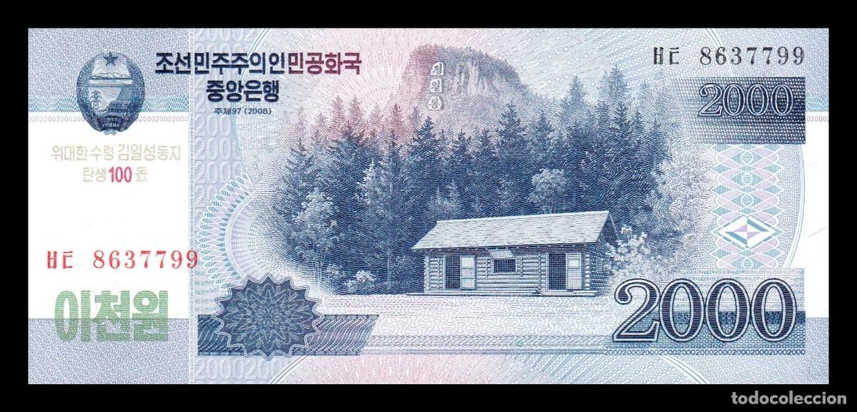 Billetes extranjeros: Corea del Norte 2000 Won Conmemorativo 2008 (2012) Pick CS16 ​​​​​​​Sc Unc