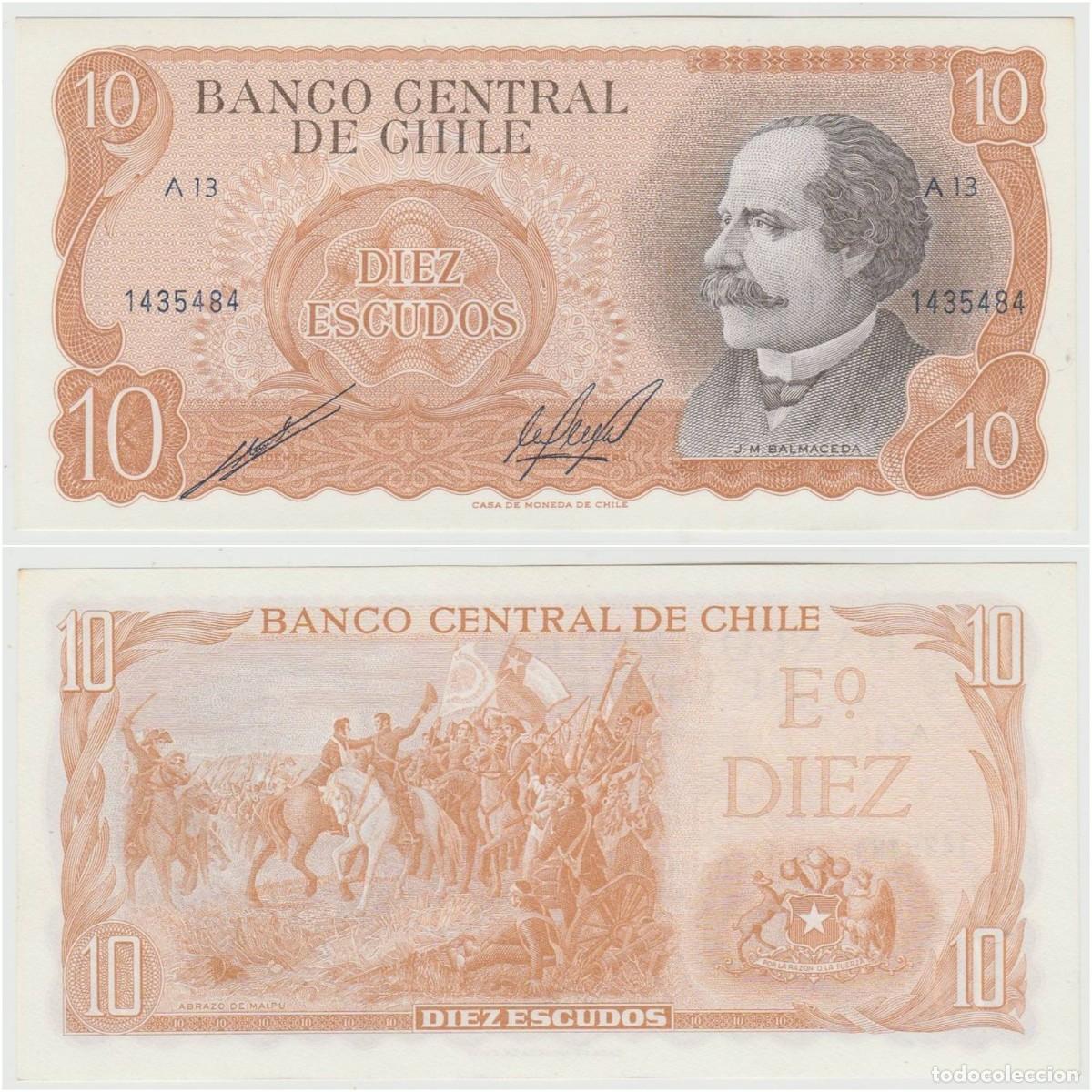 Billetes extranjeros: Chile 10 Escudos 1967-1976 Pick 143 Casi Sin Circular (el billete de la foto)