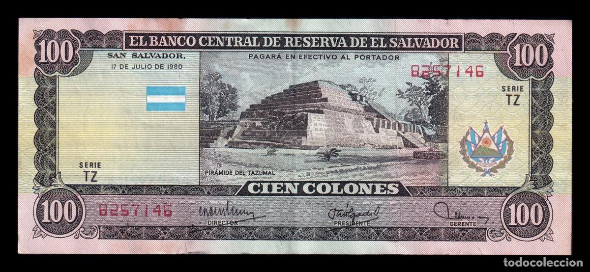 Billetes extranjeros: El Salvador 100 Colones 1980 Pick 133b Mbc+/Ebc Vf+/Xf