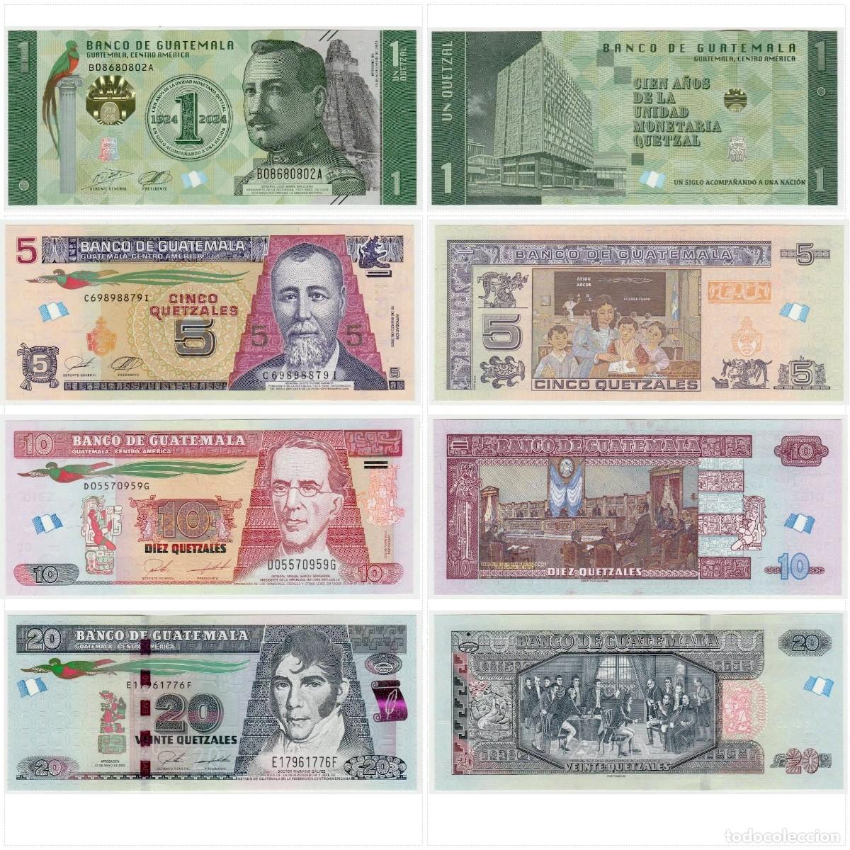 Billetes extranjeros: Guatemala Set 4 pcs 1 5 10 y 20 Quetzales 2020-2024 Sin Circular