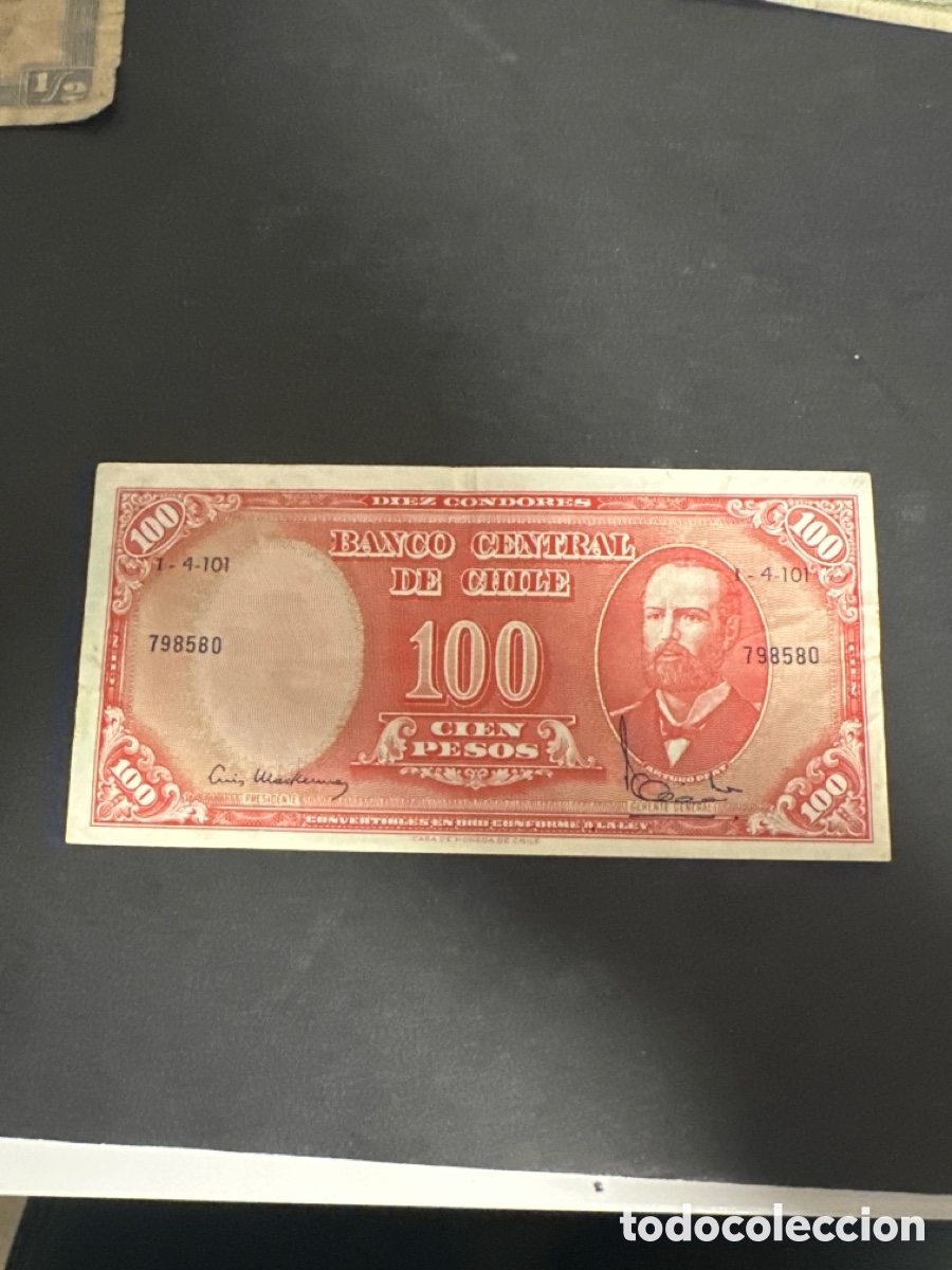 Billetes extranjeros: Billete de Chile 100 pesos a&ntilde;o 1961