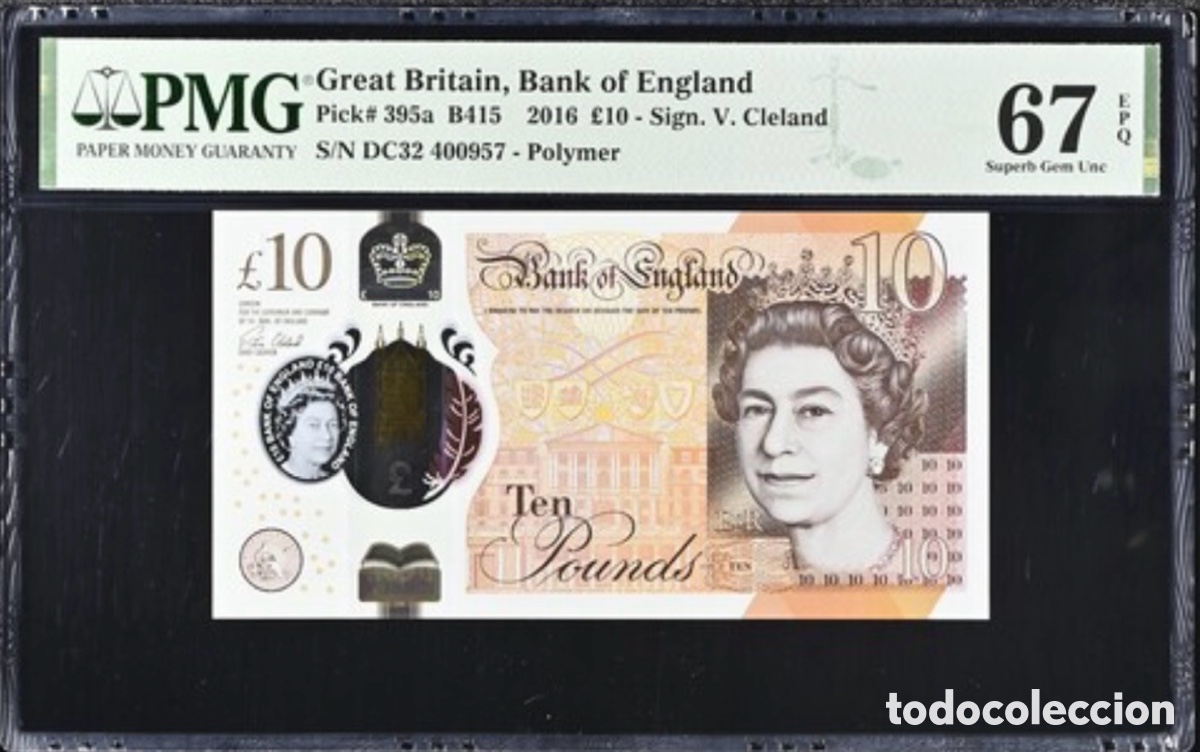 Billetes extranjeros: Billete 10 Libras Great Britain PMG 67 p395a