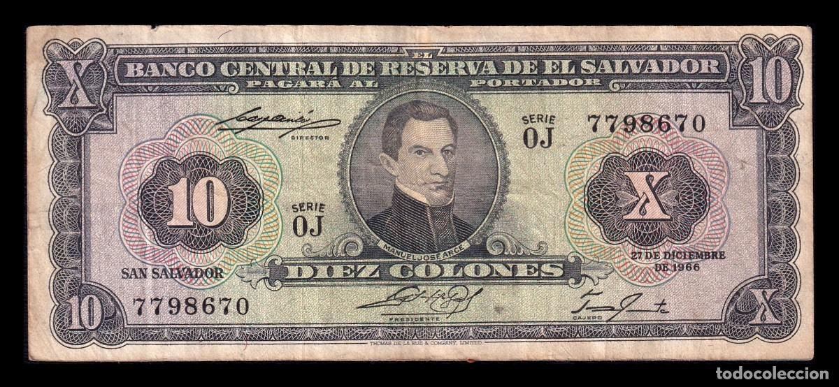 Billetes extranjeros: El Salvador 10 Colones Manuel Jos&eacute; Arce 1966 Pick 103c Mbc Vf