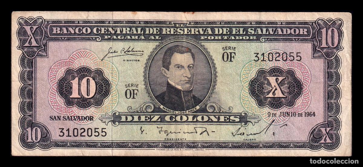 Billetes extranjeros: El Salvador 10 Colones Manuel Jos&eacute; Arce 1964 Pick 103b Bc/Mbc F/Vf