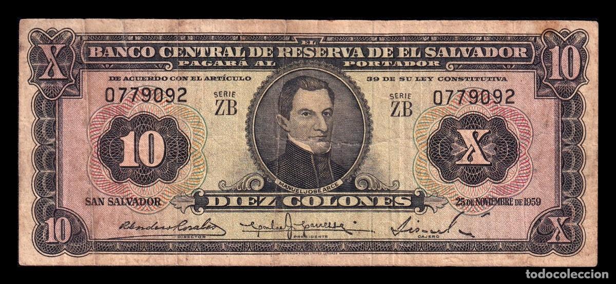 Billetes extranjeros: El Salvador 10 Colones Manuel Jos&eacute; Arce 1959 Pick 99a Bc F