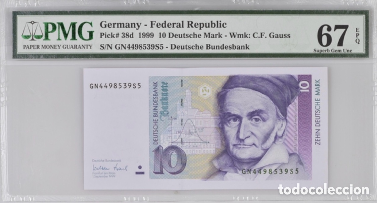 Billetes extranjeros: Billete Germany 10 Mark 1999 PMG 67 p38d
