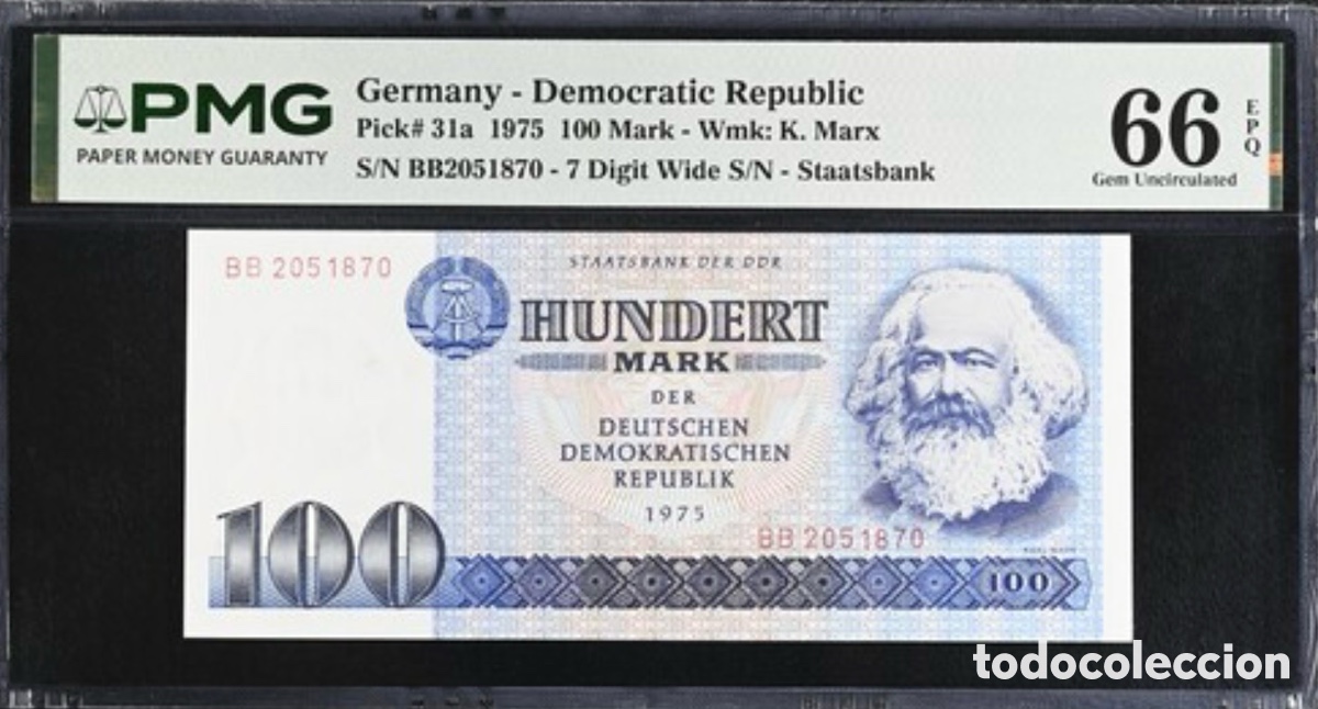 Billetes extranjeros: Billete Germany Democratic 100 Mark 1975 PMG 66 p31a