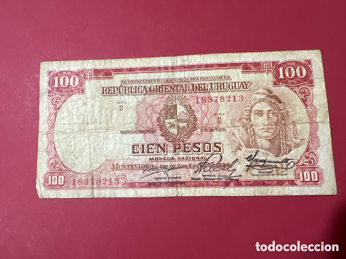 Billetes extranjeros: W41. URUGUAY / BILLETE - 100 PESOS 1939