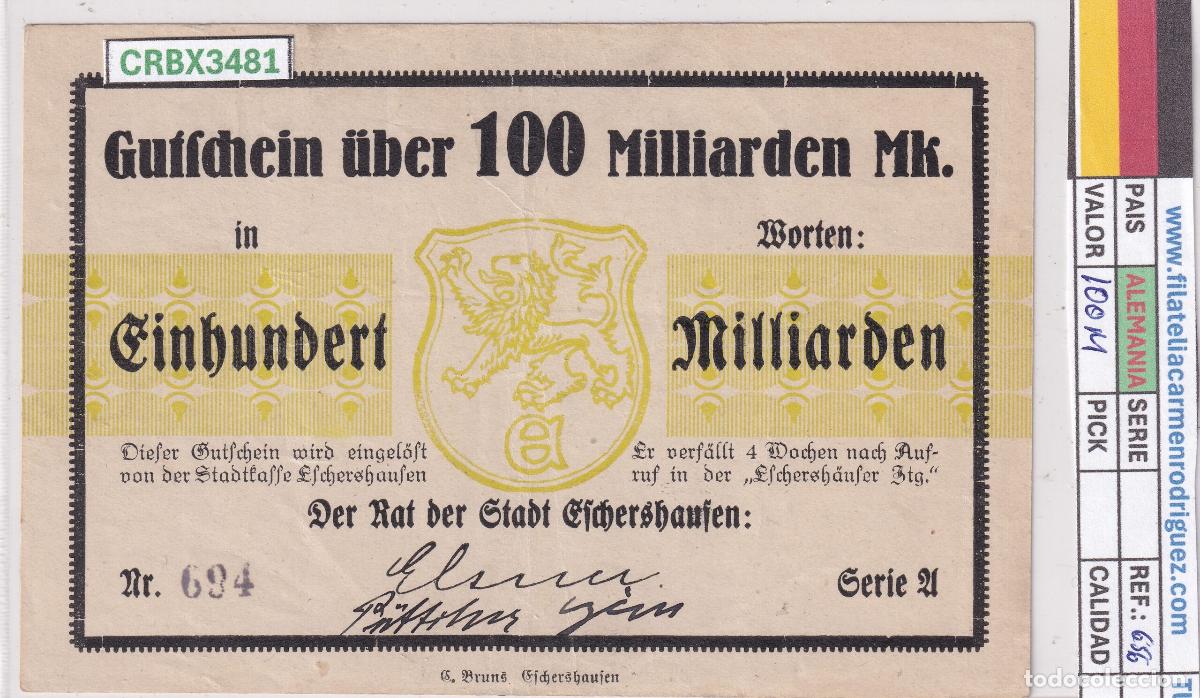Billetes extranjeros: CRBX3481 BILLETE ALEMANIA 100 MILLONES 1923 MBC