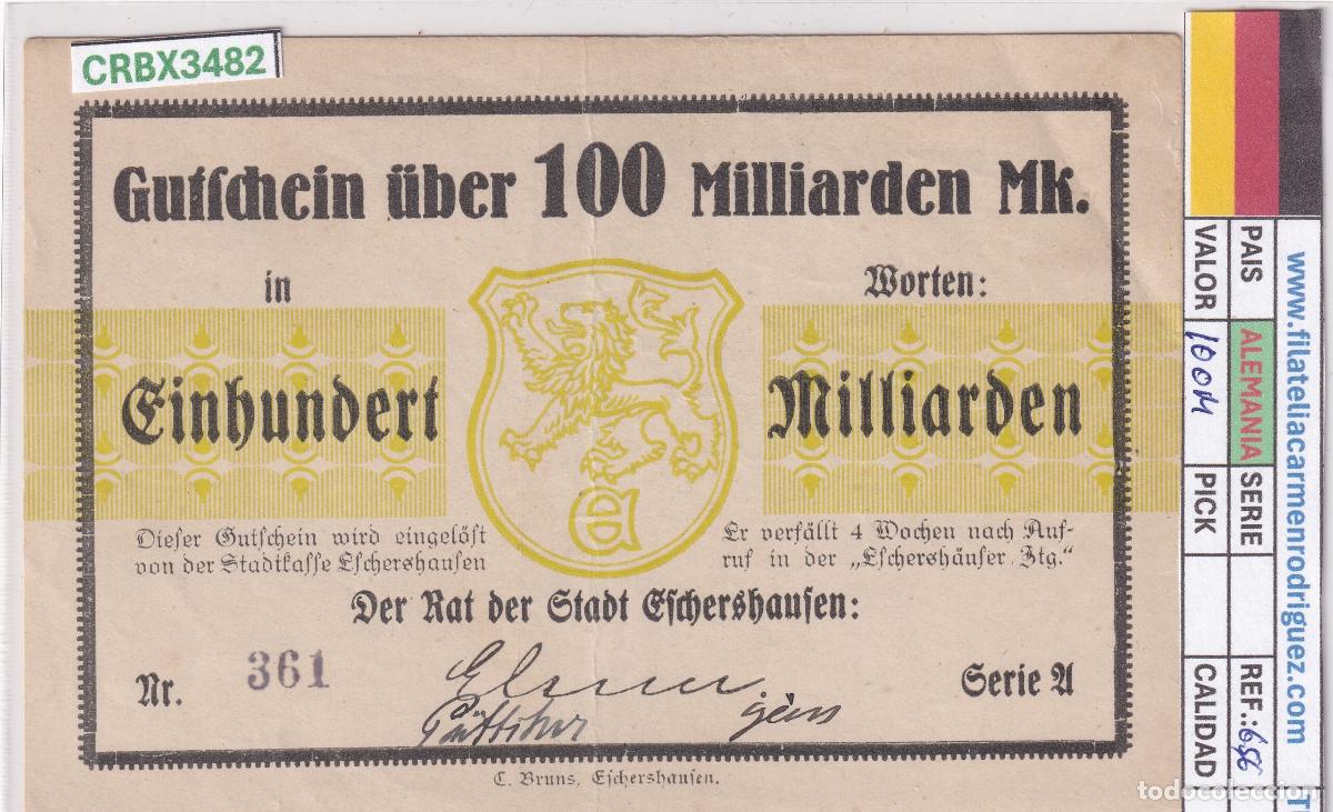 Billetes extranjeros: CRBX3482 BILLETE ALEMANIA 100 MILLONES 1923 MBC+