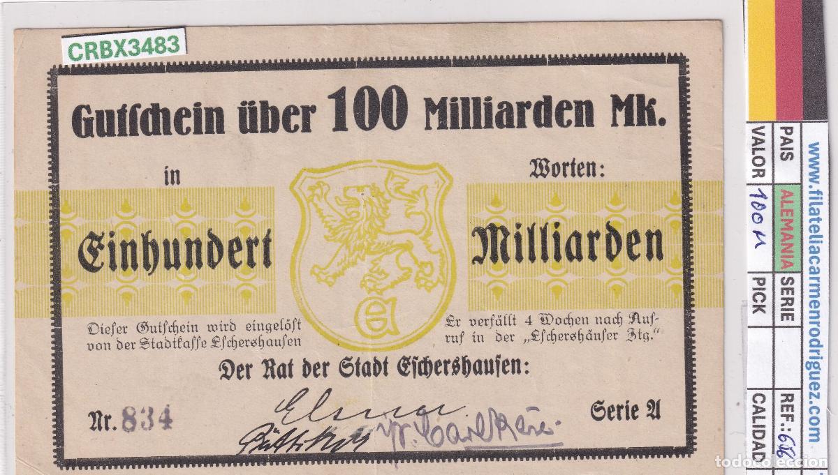 Billetes extranjeros: CRBX3483 BILLETE ALEMANIA 100 MILLONES 1923 MBC+