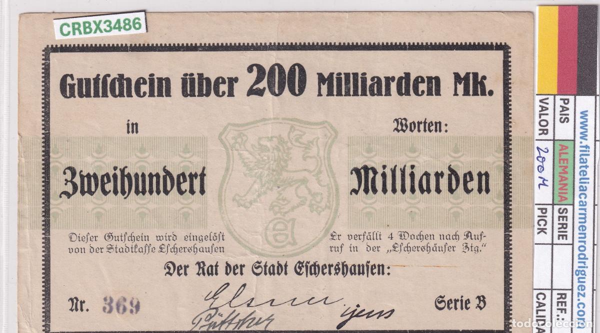 Billetes extranjeros: CRBX3486 BILLETE ALEMANIA 200 MILLONES 1923 MBC