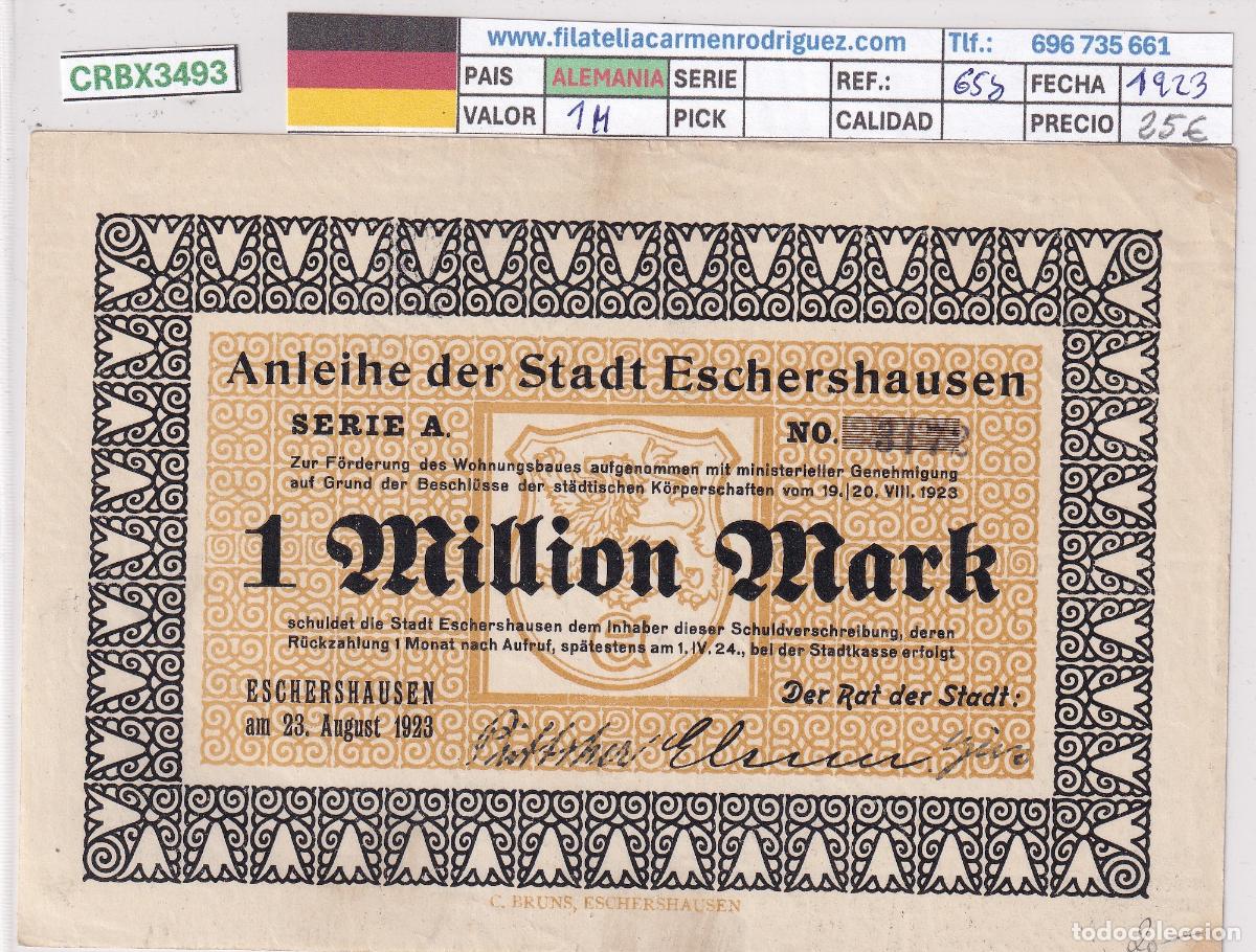 Billetes extranjeros: CRBX3493 BILLETE ALEMANIA 1 MILLON 1923 MBC+