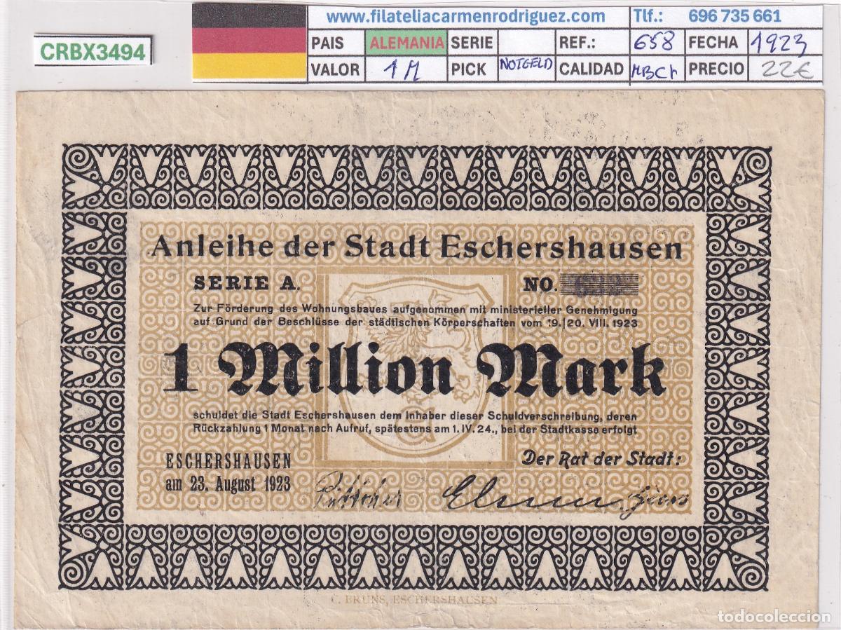 Billetes extranjeros: CRBX3494 BILLETE ALEMANIA 1 MILLON 1923 MBC+