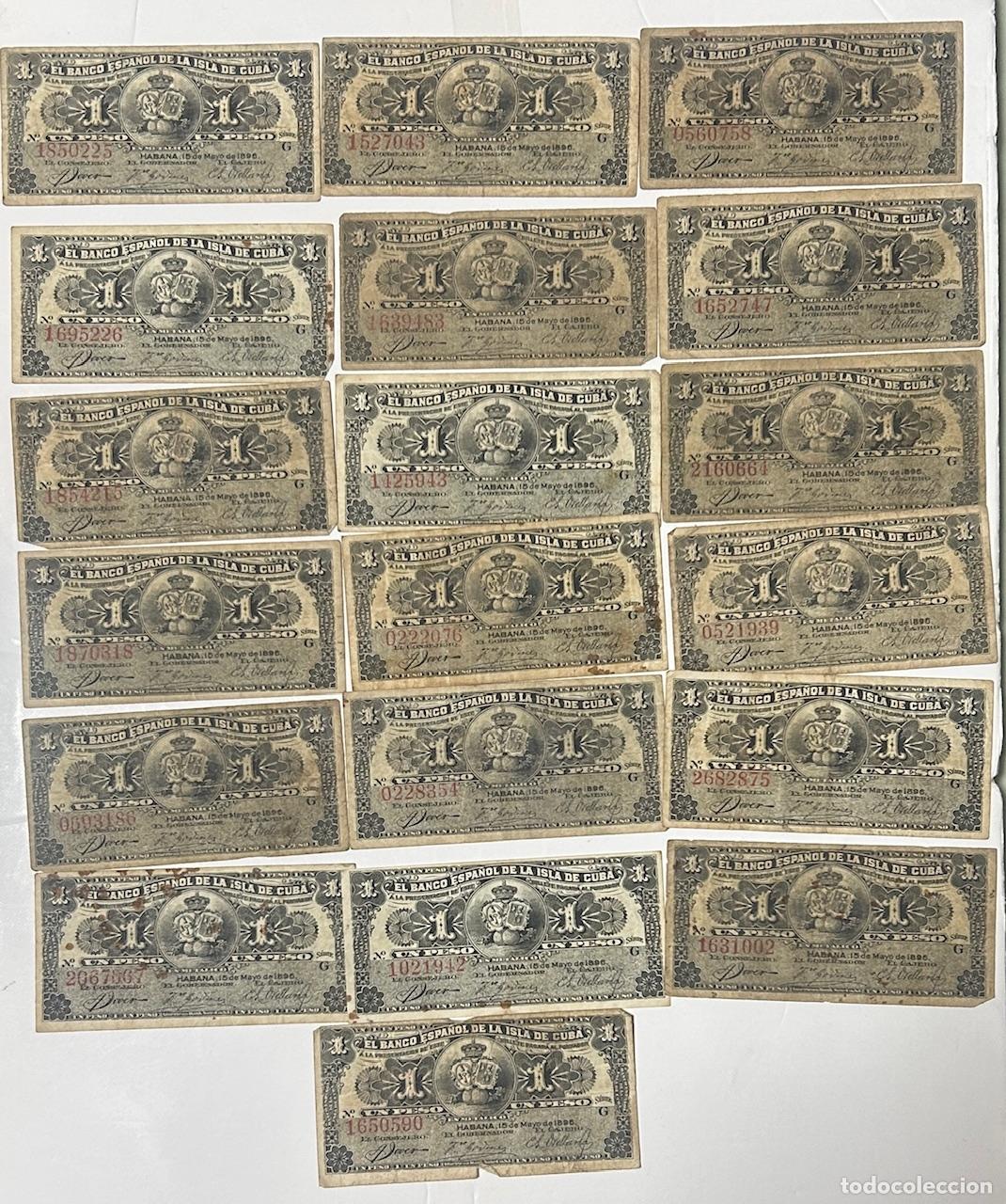 Billetes extranjeros: CRBX3503 LOTE 19 BILLETES CUBA ESTADO ESPA&Ntilde;OL 1 PESO 1895 USADOS