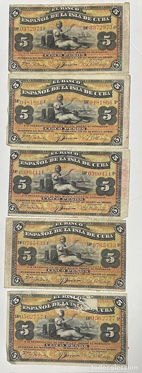 Billetes extranjeros: CRBX3504 LOTE 5 BILLETES CUBA ESTADO ESPA&Ntilde;OL 5 PESOS 1896 USADOS