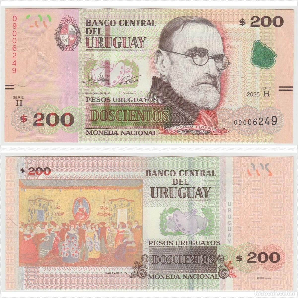 Billetes extranjeros: URUGUAY 200 Pesos 2025 n/s 09006249 Sin Circular (el de la foto)