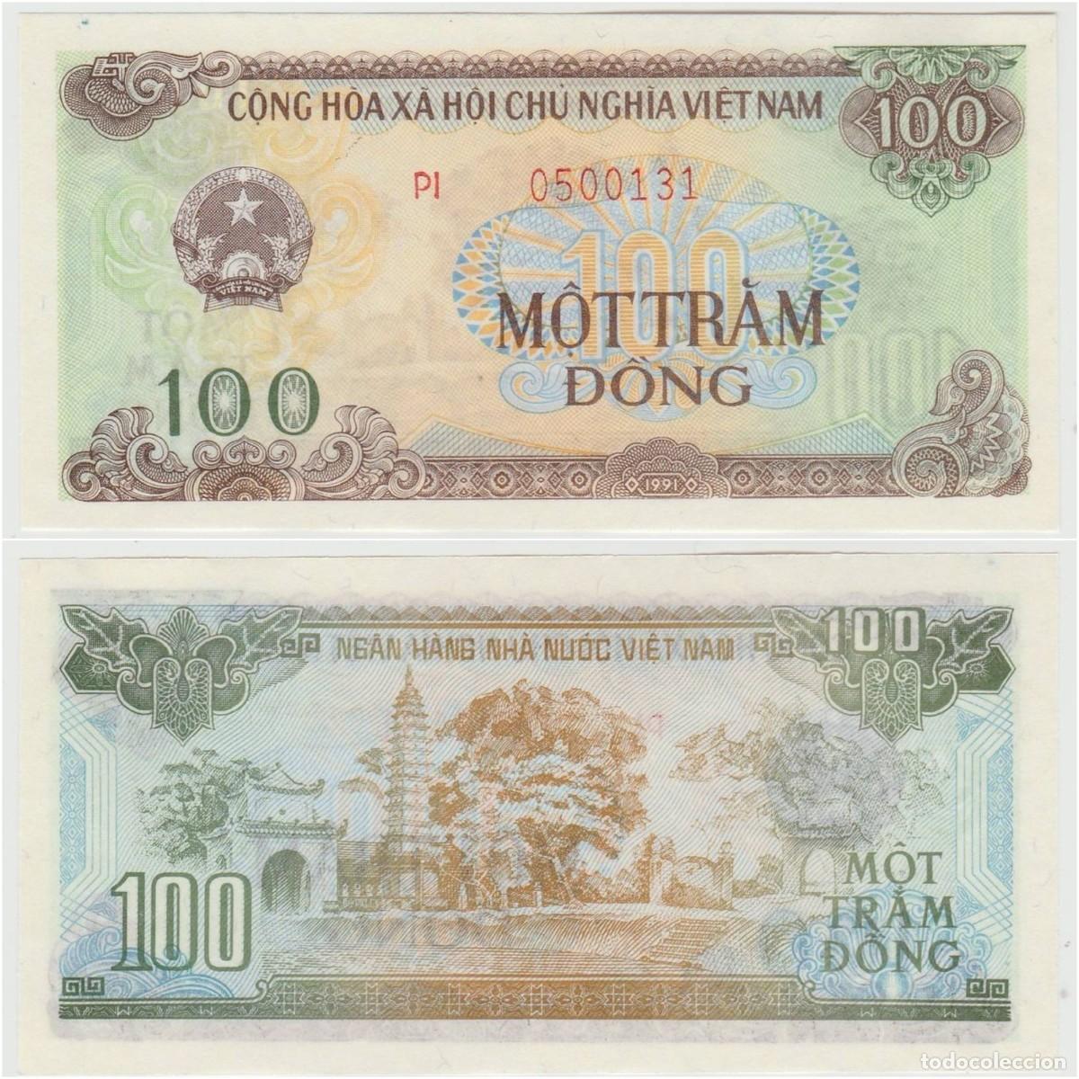 Billetes extranjeros: Vietnam 100 Dong 1991 n/s 0500131 Sin Circular (el billete de la foto)