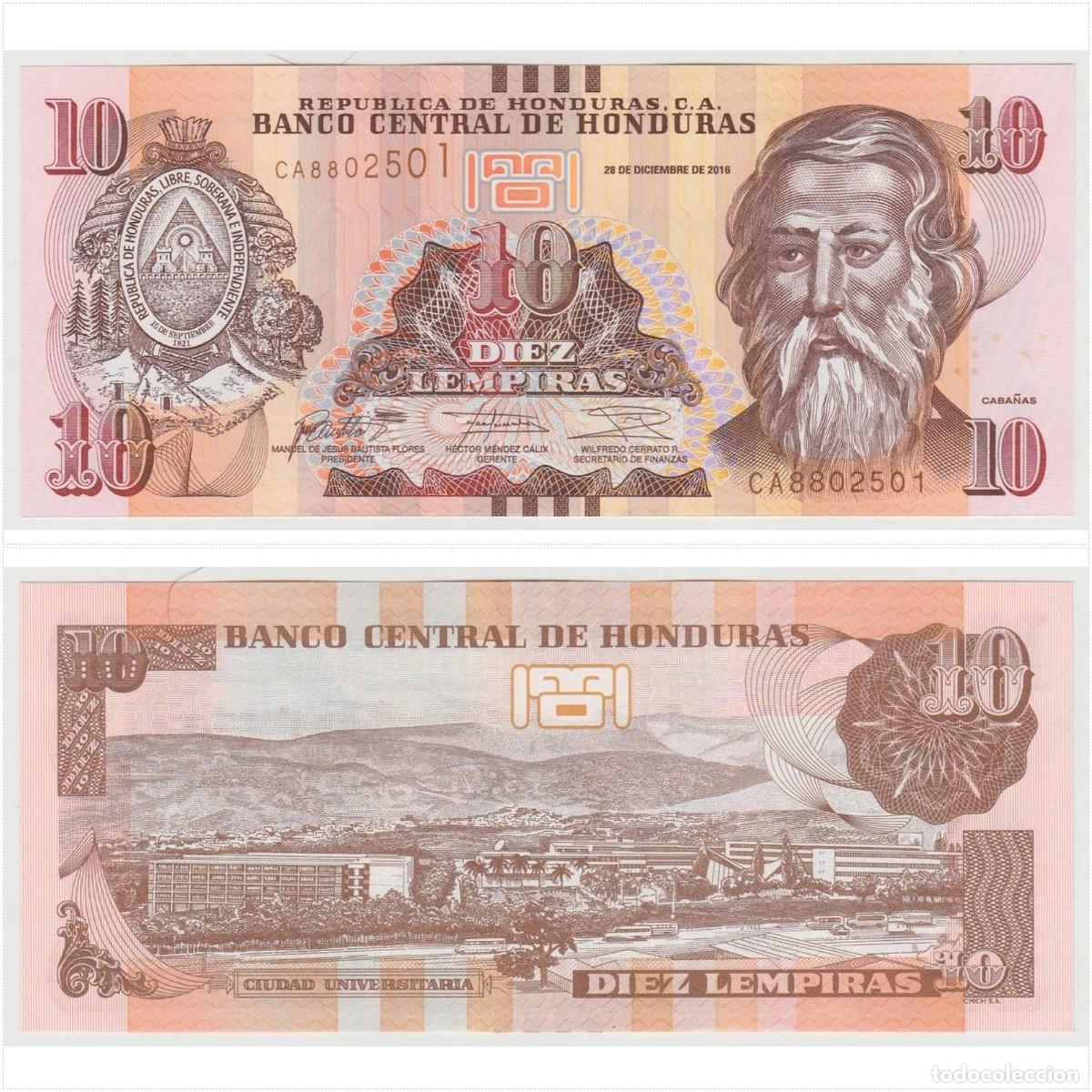Billetes extranjeros: Honduras 10 Lempiras 2016 n/s CA8802501 Sin Circular (el billete de la foto)