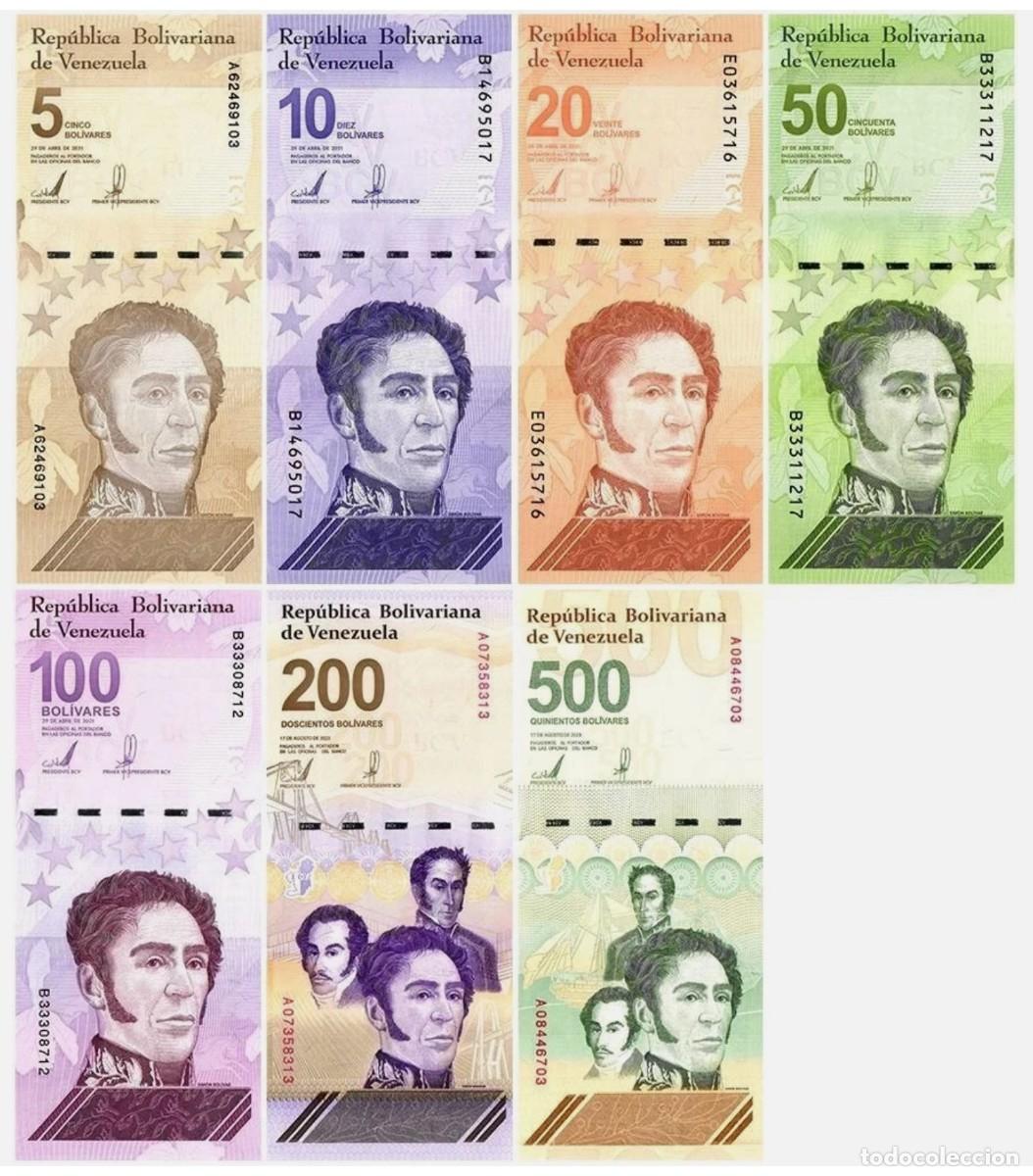 Billetes extranjeros: Venezuela Set 7 pcs 5 10 20 50 100 200 500 Bol&iacute;vares 2021-2025 Sin Circular