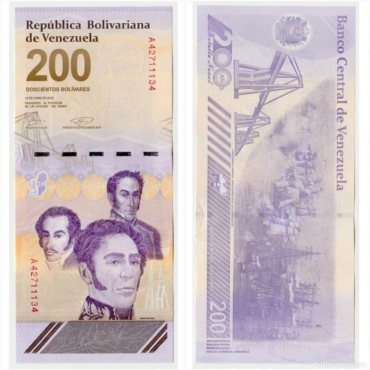 Billetes extranjeros: Venezuela 200 Bol&iacute;vares 2025 n/s A42711134 Sin Circular (el billete de la foto)