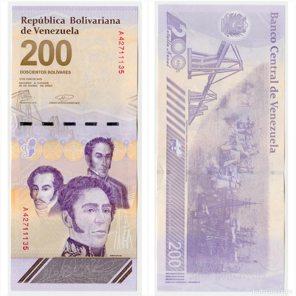 Billetes extranjeros: Venezuela 200 Bol&iacute;vares 2025 n/s A42711135 Sin Circular (el billete de la foto)