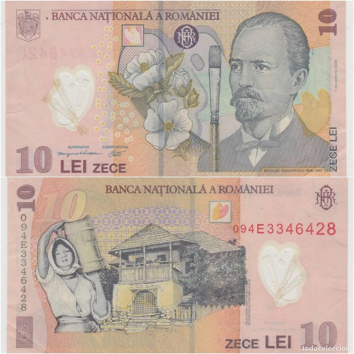 Billetes extranjeros: Ruman&iacute;a 10 Lei 2009 n/s 094E3346428 Pol&iacute;mero Circulado (el billete de la foto)