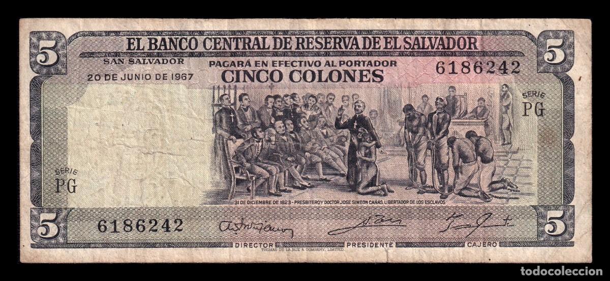 Billetes extranjeros: El Salvador 5 Colones Conmemorativo 1967 Pick 109 Bc/+ F/+