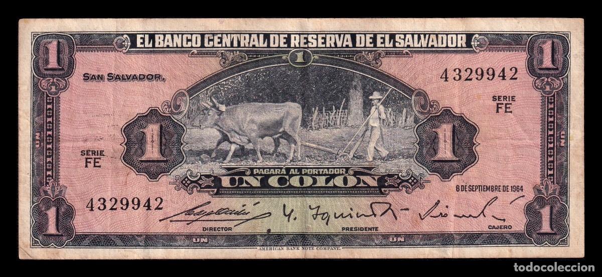 Billetes extranjeros: El Salvador 1 Col&oacute;n 1964 Pick 105 Serie FE Mbc Vf