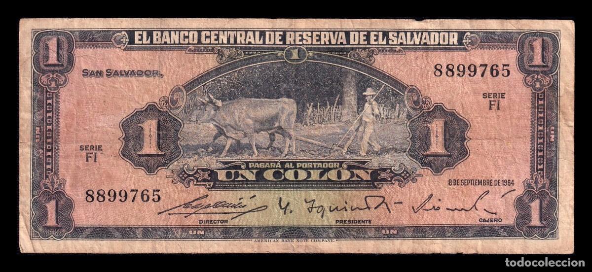 Billetes extranjeros: El Salvador 1 Col&oacute;n 1964 Pick 105 Serie FI Bc F