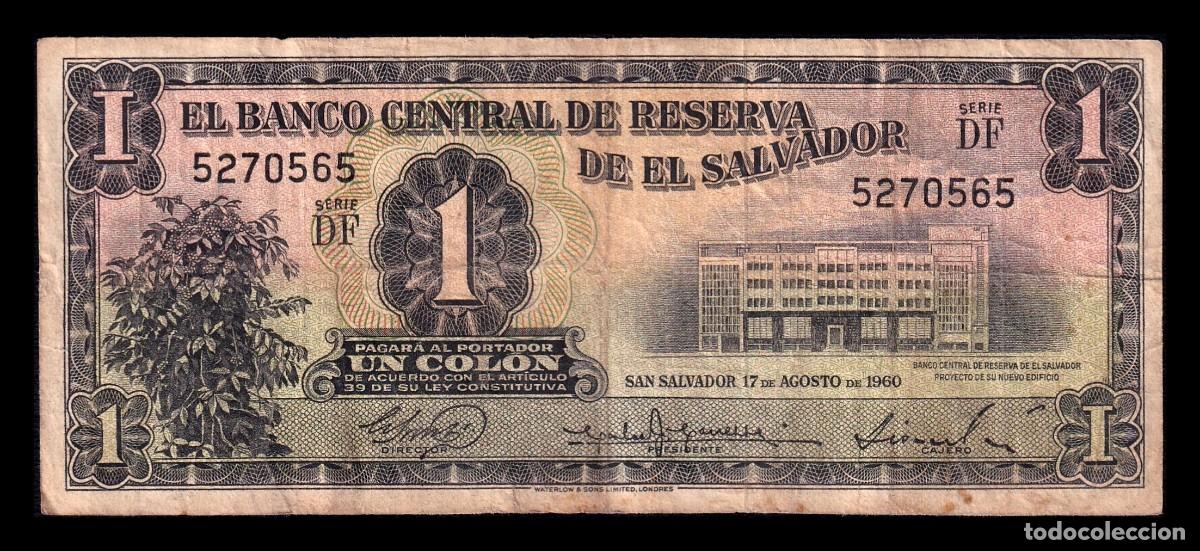 Billetes extranjeros: El Salvador 1 Col&oacute;n 1960 Pick 90b(2) Serie DF Bc F