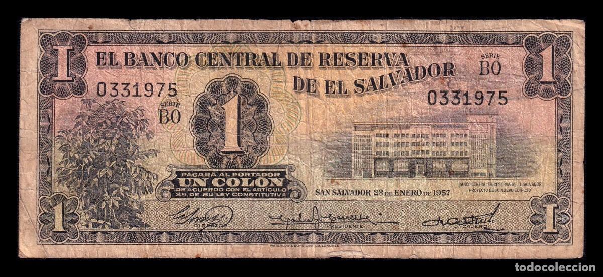 Billetes extranjeros: El Salvador 1 Col&oacute;n 1957 Pick 90b(1) Serie BO Bc F
