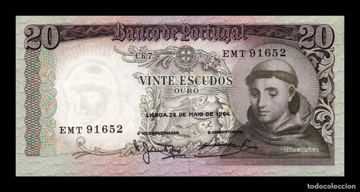 Billetes extranjeros: Portugal 20 Escudos San Ant&oacute;nio 1964 Pick 167b(2) Sc Unc