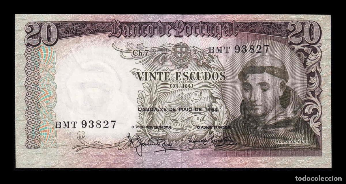 Billetes extranjeros: Portugal 20 Escudos San Ant&oacute;nio 1964 Pick 167b(7) Sc Unc