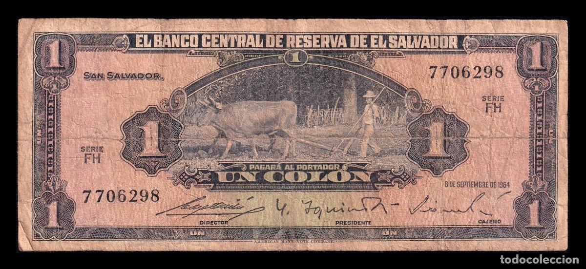 Billetes extranjeros: El Salvador 1 Col&oacute;n 1964 Pick 105 Serie FH Bc F