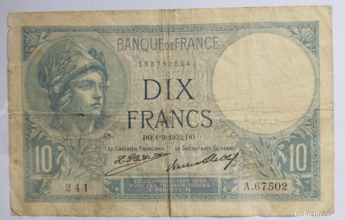 Billetes extranjeros: Billete 10 francos 1932 &rdquo;Minerva&rdquo;
