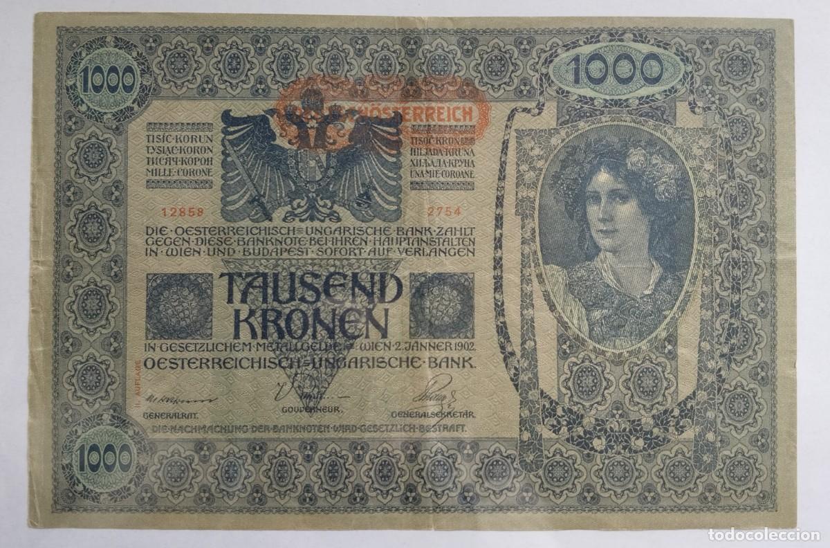 Billetes extranjeros: Billete 1000 coronas 1902 Austria