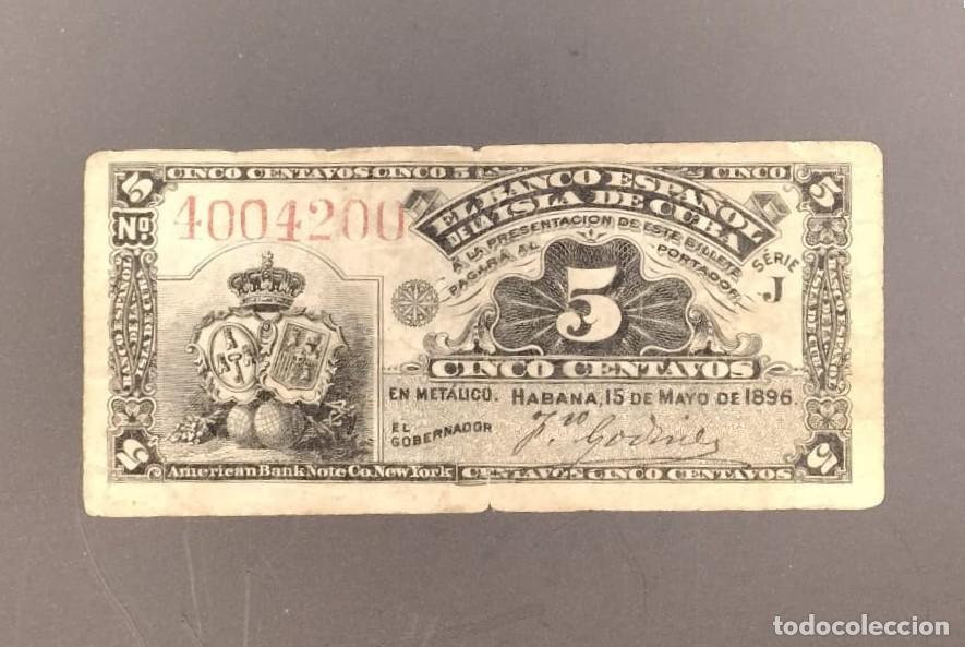Billetes extranjeros: Billete hist&oacute;rico de 5 centavos de peso emitido por El Banco Espa&ntilde;ol de la Isla de Cuba
