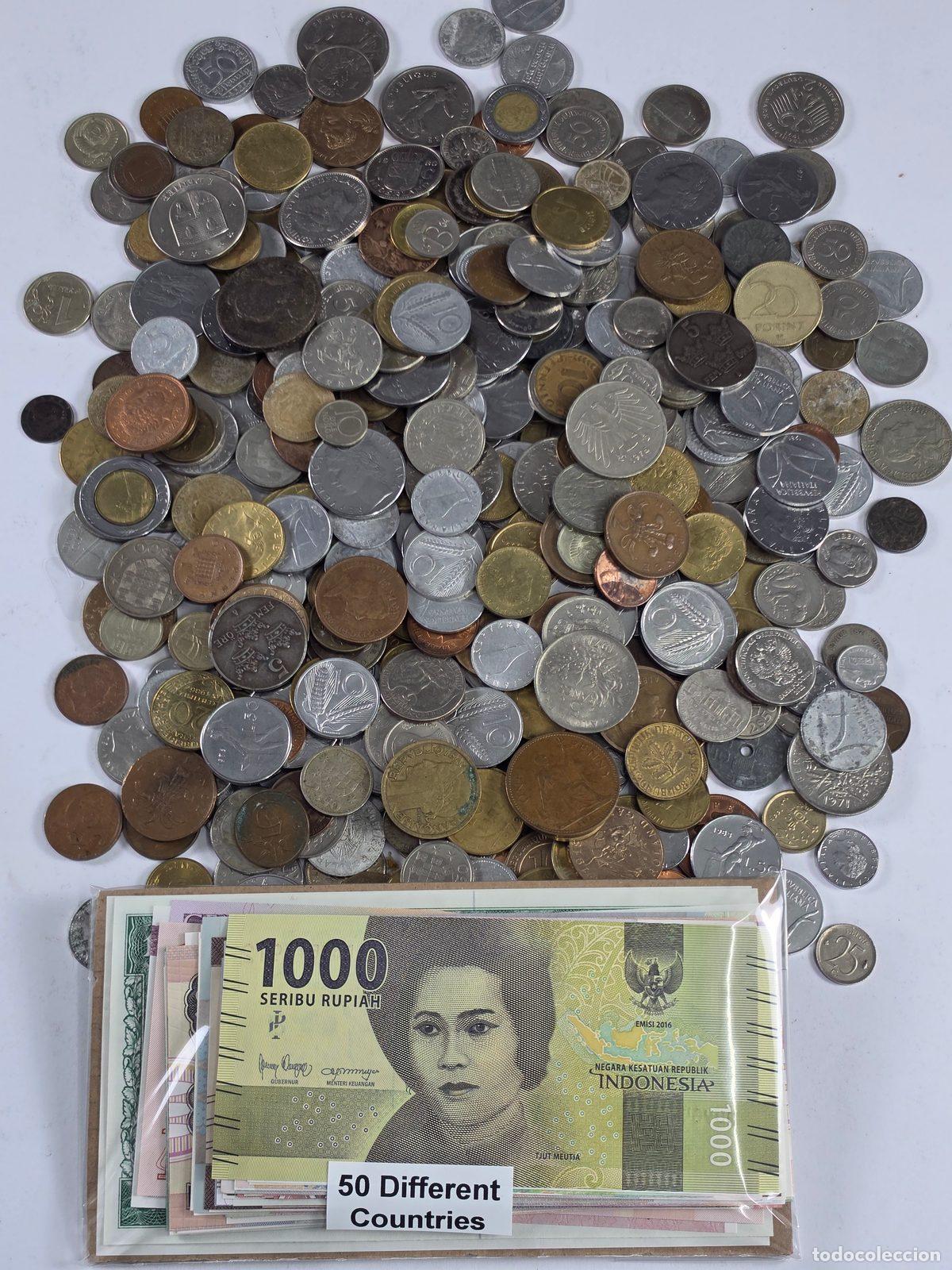 Billetes extranjeros: 50 billetes nuevos PAISES DIFERENTES y 400 monedas del mundo