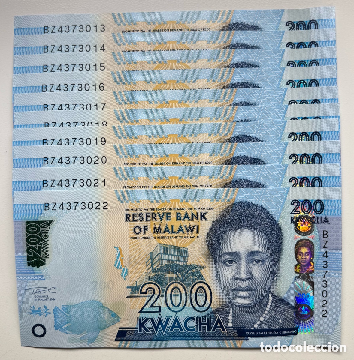 Billetes extranjeros: Lote x 10 Billetes MALAWI 200 Kwacha 2024 SC