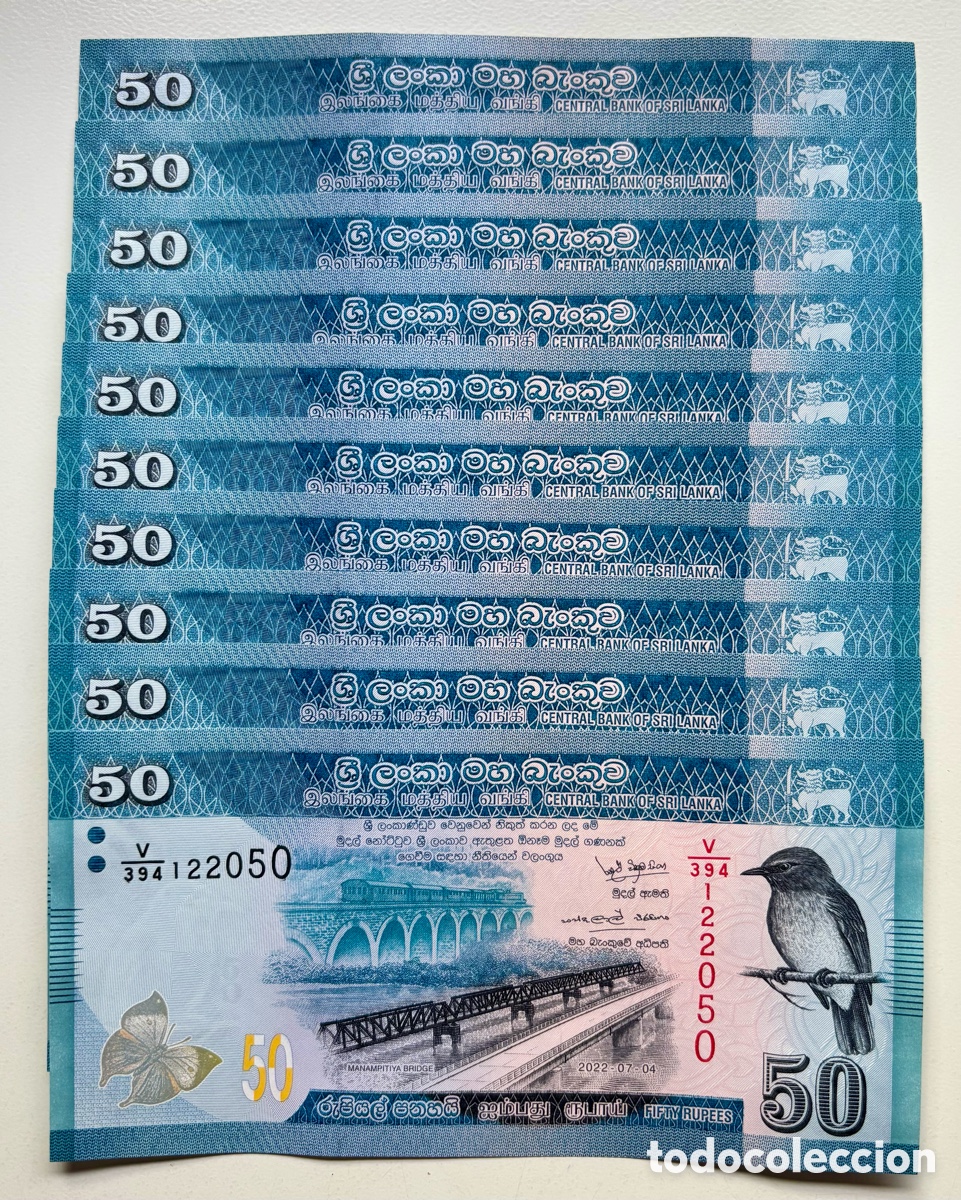 Billetes extranjeros: Lote x 10 Billetes SRI LANKA 50 Rupias 2022 SC