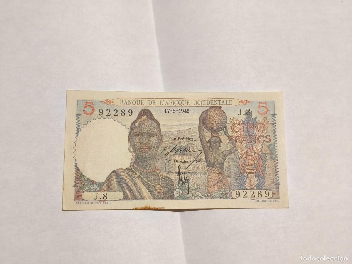 Billetes extranjeros: French west &Aacute;frica 5francos 1943 XF.