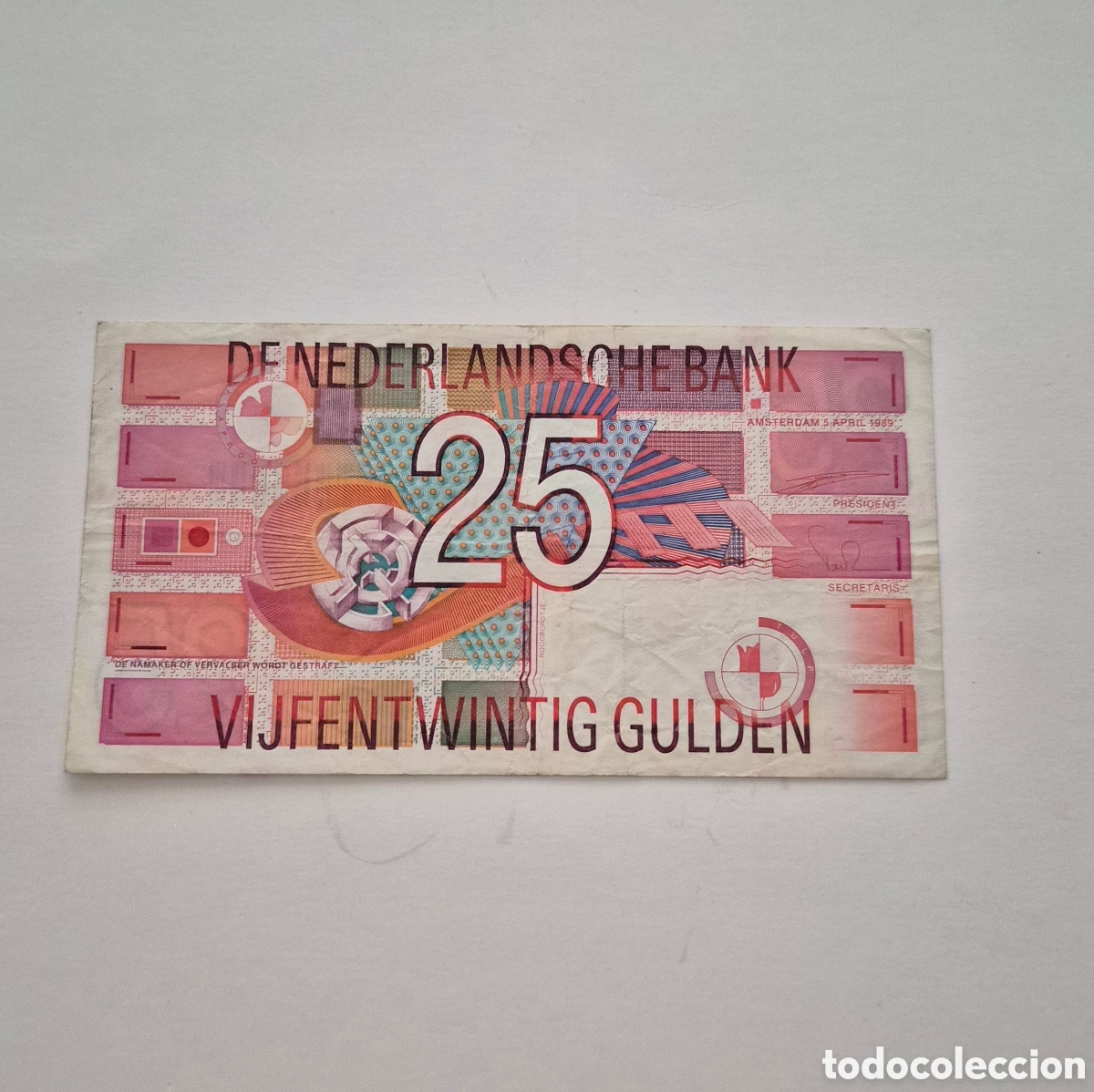 Billetes extranjeros: Pa&iacute;ses Bajos &ndash; 25 Florines 1989 &ndash; Billete Robin &ndash; Holanda B2