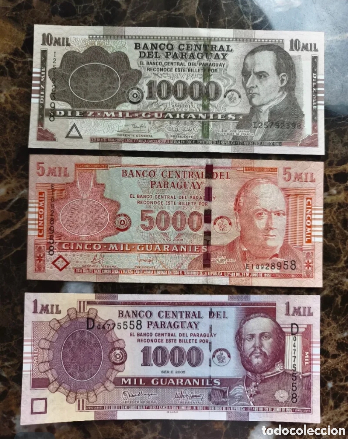 Billetes extranjeros: Lote 3 billetes Paraguay unc