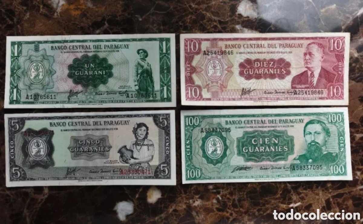 Billetes extranjeros: Lote 4 billetes Paraguay