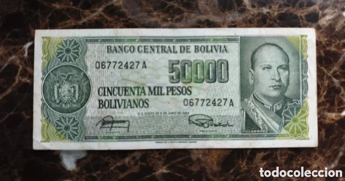 Billetes extranjeros: 50000 pesos Bolivia 1984