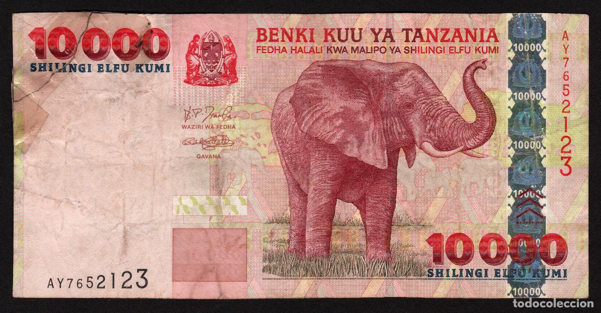 Billetes extranjeros: TANZANIA. 10000 shillingi (2003). Pick 39. Fauna, elefante.