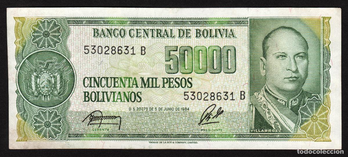 Billetes extranjeros: BOLIVIA. Billete de 50000 pesos bolivianos Decreto 1984. Pick 170. S/C.